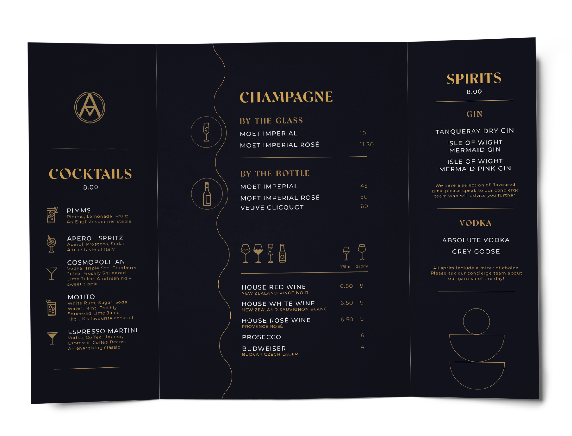 Alchemy & I's gate fold drinks menu design