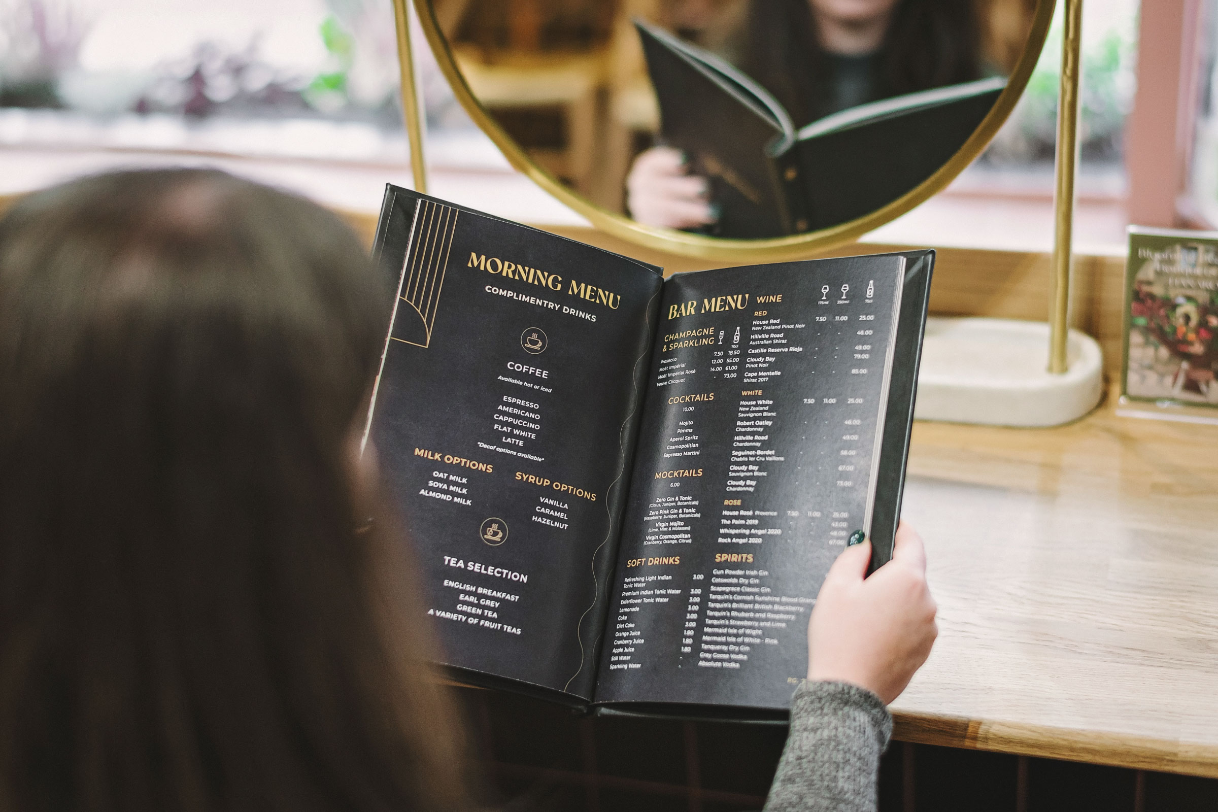 Luxury drinks menu design for a high street hair salon