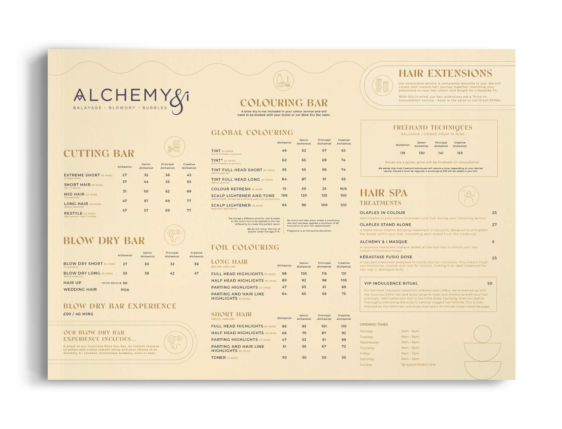 Alchemy & I's salon price list poster design