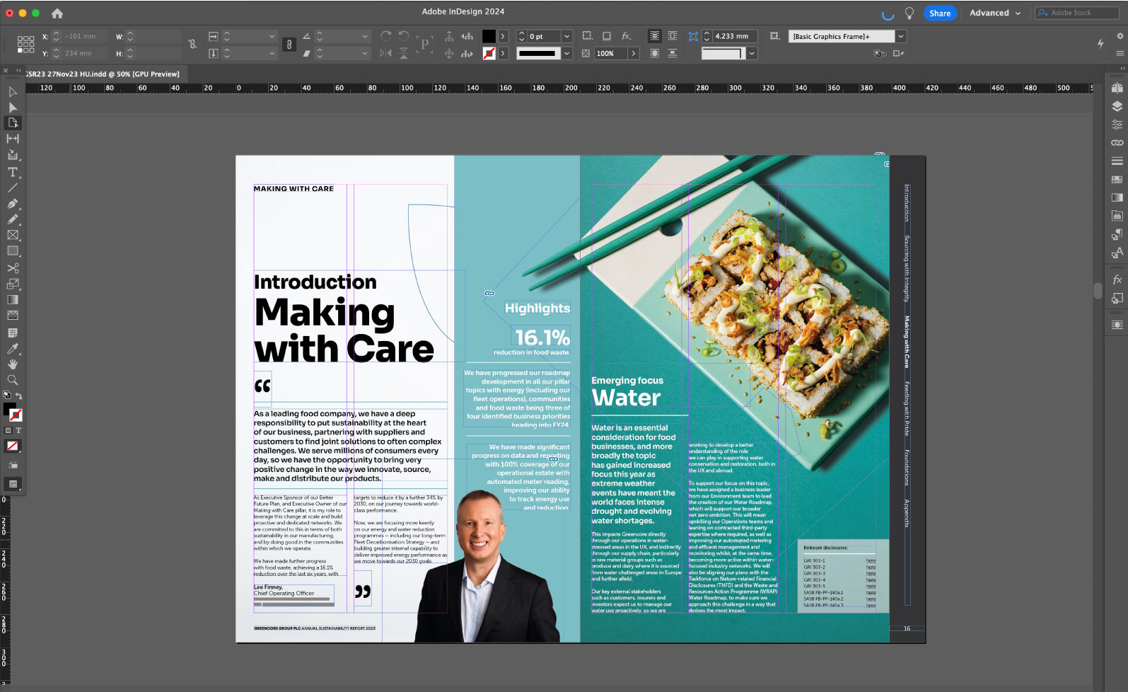 a snapshot of a report page layout in indesign