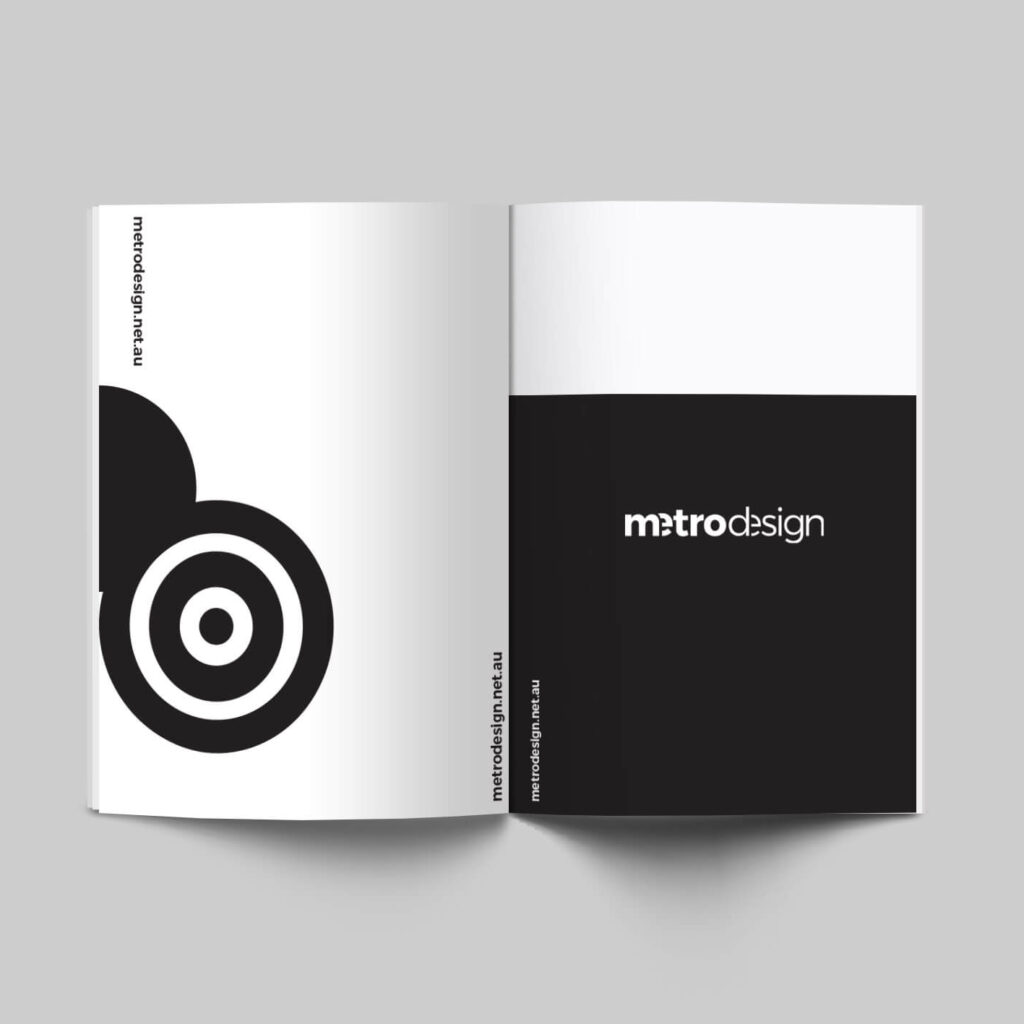 Minimal black and white logo on a brochure for a modern look