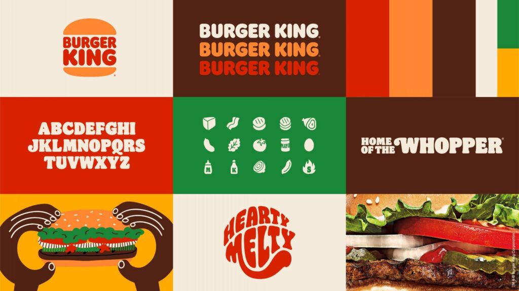 Colourful collage of Burger King logos in retro design trend